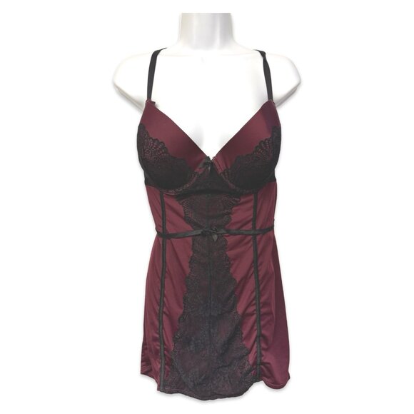 Torrid Curve Dark Red Lace Push Up Slip Dress / Lingerie - Size 1X - Picture 2 of 10